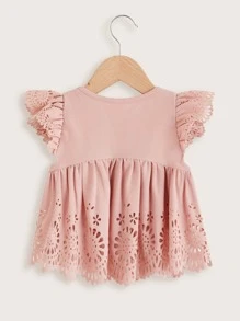 SHEIN 小女童鏤空荷葉邊荷葉邊下擺襯衫 - 珊瑚粉 - 查看 2