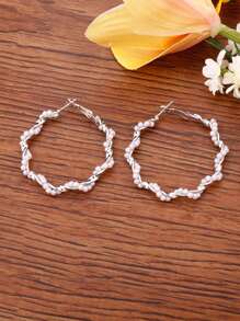 Faux Pearl Decor Hoop Earrings - Silver - View 2