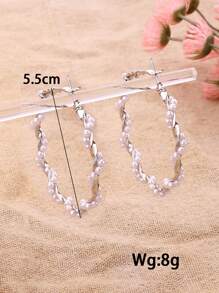 Faux Pearl Decor Hoop Earrings - Silver - View 3