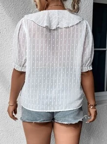 SHEIN Franclia Plus Swiss Dot Ruffle Trim Puff Sleeve Blouse - White - View 3