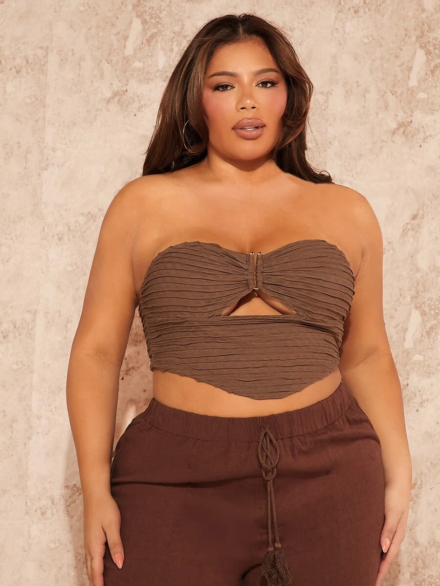 SHEIN SXY Plus Cut Out Tube Top - Coffee Brown - View 1