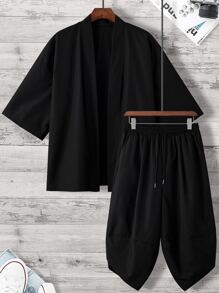 Manfinity Homme Bộ hai mảnh Nam Dây kéo màu trơn Giải trí - màu đen - Xem 1