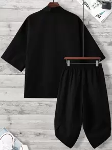 Manfinity Homme Bộ hai mảnh Nam Dây kéo màu trơn Giải trí - màu đen - Xem 2