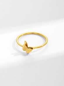 1 chiếc nhẫn trang trí hình bướm, trang sức bằng thép không gỉ - Vàng - Xem 2