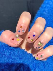 12 rejillas de decoración de uñas con diamantes de imitación de fondo plano y coloridos, accesorios para manualidades de uñas, gemas y suministros para uñas - Multicolor - Ver 2