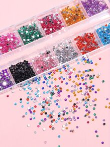 12 rejillas de decoración de uñas con diamantes de imitación de fondo plano y coloridos, accesorios para manualidades de uñas, gemas y suministros para uñas - Multicolor - Ver 5