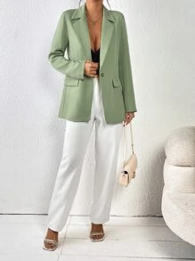 SHEIN BIZwear Lapel Neck Single Button Blazer - Green - View 4