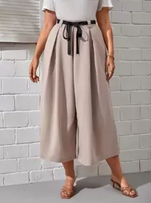 SHEIN Unity Quần Plus Size Thắt lưng Dây kéo màu trơn Giải trí - Màu Khaki - Xem 1