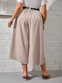 SHEIN Unity Quần Plus Size Thắt lưng Dây kéo màu trơn Giải trí - Màu Khaki - Xem 2