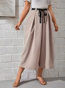 SHEIN Unity Quần Plus Size Thắt lưng Dây kéo màu trơn Giải trí - Màu Khaki - Xem 4