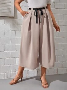 SHEIN Unity Quần Plus Size Thắt lưng Dây kéo màu trơn Giải trí - Màu Khaki - Xem 5