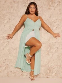 SHEIN SXY Plus Split Thigh Cami Top - Mint Green - View 4