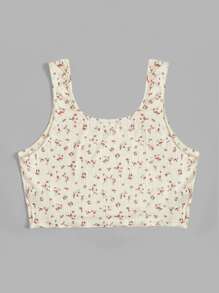 SHEIN Qutie Plus Ditsy Floral Print Crop Tank Top - Apricot - View 2