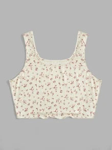 SHEIN Qutie Plus Ditsy Floral Print Crop Tank Top - Apricot - View 3