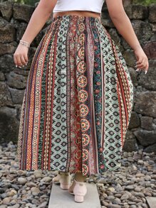 Breezaya Plus Geo Print Elastic Waist Skirt - Multicolor - View 2