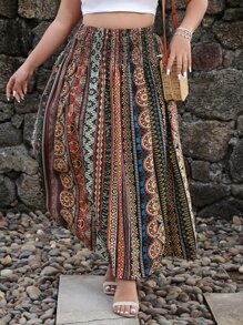 Breezaya Plus Geo Print Elastic Waist Skirt - Multicolor - View 3