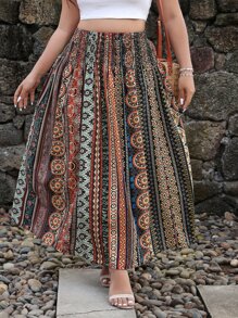 Breezaya Plus Geo Print Elastic Waist Skirt - Multicolor - View 4