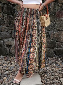 Breezaya Plus Geo Print Elastic Waist Skirt - Multicolor - View 5