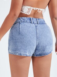 SHEIN Essnce 大碼紐扣裝飾牛仔裙褲 - 淺色水洗藍 - 查看 3