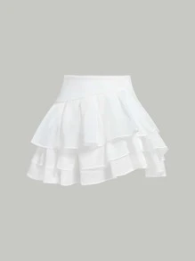 SHEIN MOD Layered Hem Solid Skirt - White - View 1