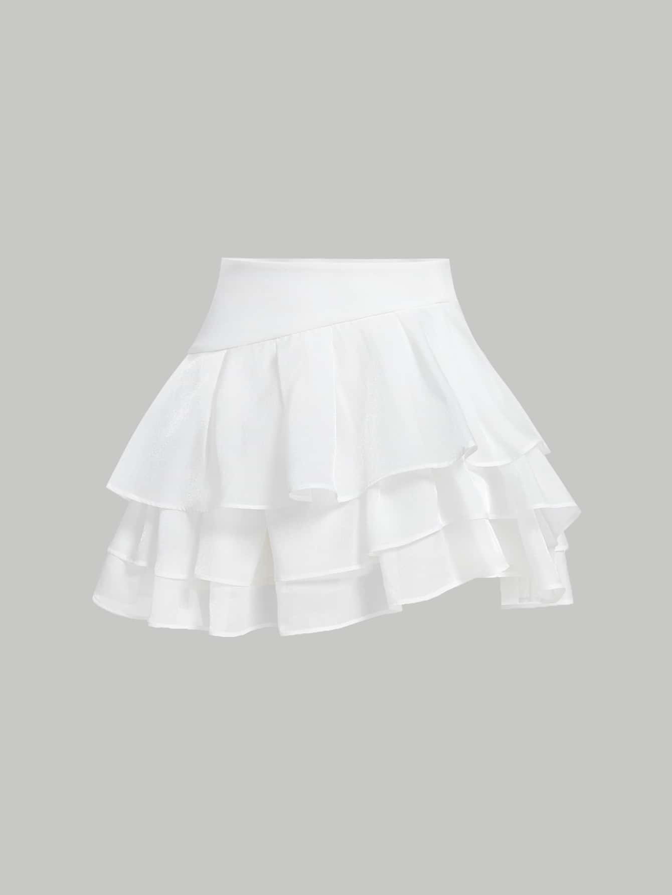 SHEIN MOD Layered Hem Solid Skirt - White - View 1