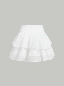 SHEIN MOD Layered Hem Solid Skirt - White - View 2
