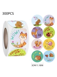 300pcs Cartoon Animal & Slogan Graphic Sticker - Multicolor - View 3