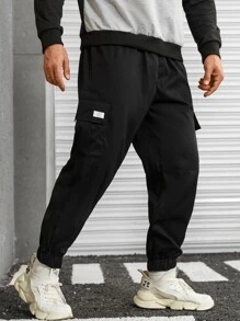Manfinity Men Flap Pocket Side Drawstring Waist Cargo Trousers - Black - View 1