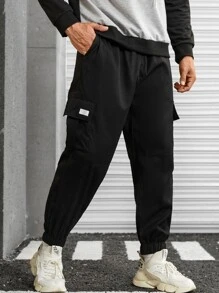 Manfinity Men Flap Pocket Side Drawstring Waist Cargo Trousers - Black - View 3