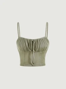 SHEIN MOD Top de tirantes unicolor pecho con fruncido - Verde Oliva - Ver 1