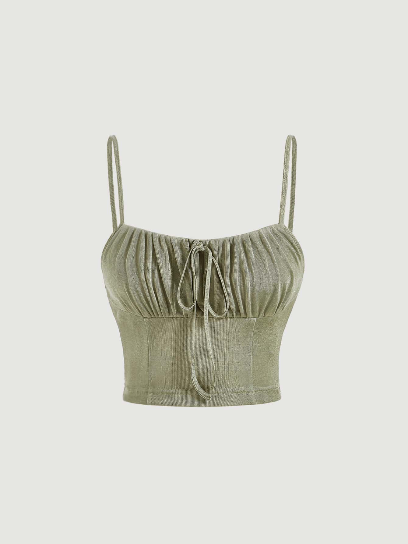 SHEIN MOD Top de tirantes unicolor pecho con fruncido - Verde Oliva - Ver 1