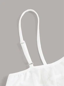 SHEIN ICON Đầm Tương phản Mesh Buộc lại màu trơn Gợi cảm - trắng - Xem 3