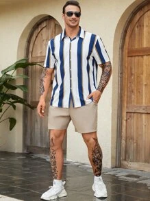 Manfinity Homme Men Plus Striped Print Shirt - Blue and White - View 5