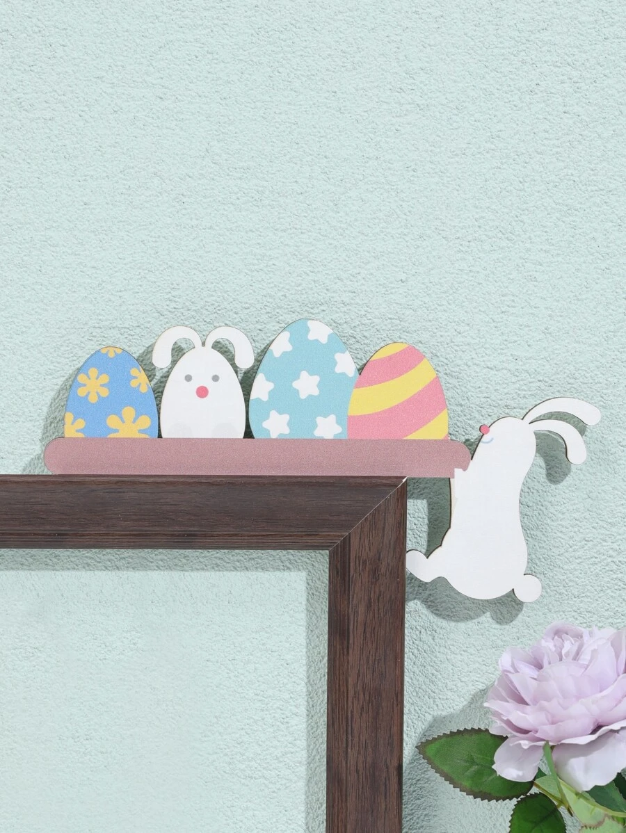 1pc Wooden Decoration Craft, Creative Rabbit & Egg Shaped Ornament For Home, Easter Day Best Gifts