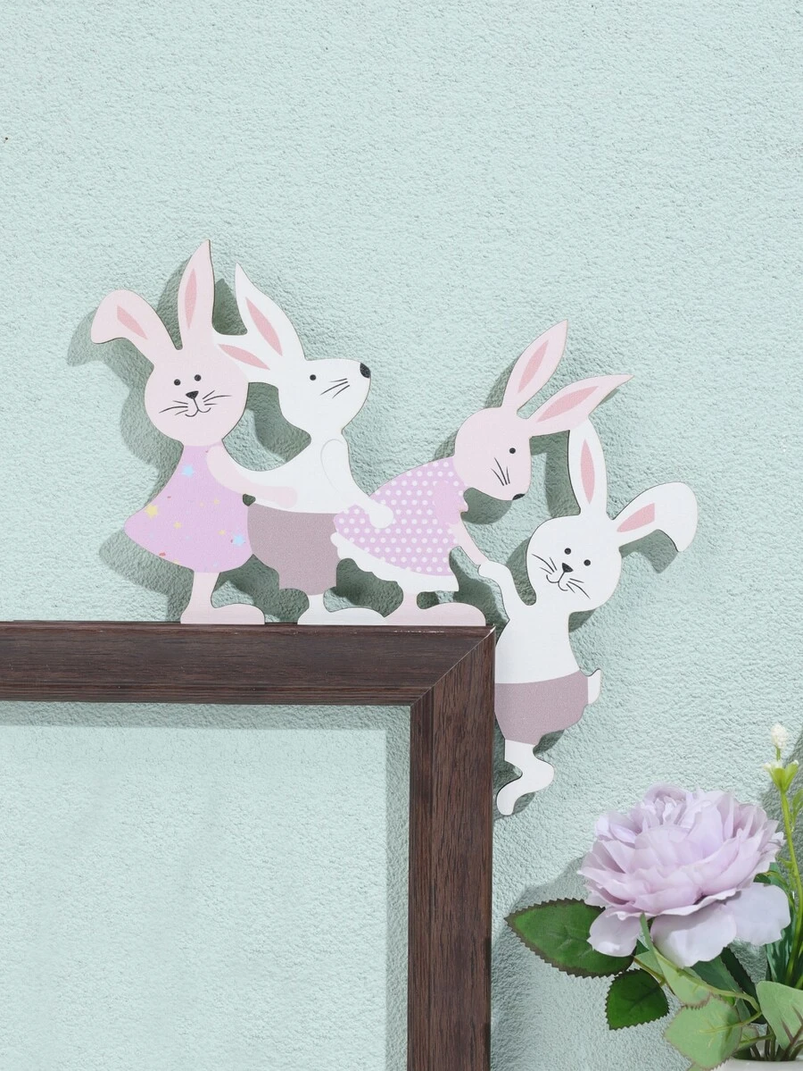 1pc Wooden Decoration Craft, Creative Rabbit Shaped Ornament For Home Easter - Multicolor - View 1