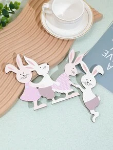 1pc Wooden Decoration Craft, Creative Rabbit Shaped Ornament For Home Easter - Multicolor - View 5