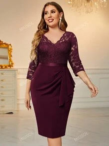 MIUSOL Plus V Neck Lace Bodice Bodycon Dress Elegancka koktajlowa półformalna sukienka na bal weselny, na urodziny, ukończenie szkoły, kolację, powrót do domu
