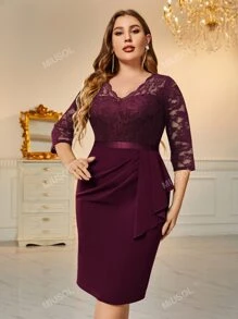 MIUSOL Plus V Neck Lace Bodice Bodycon Dress Elegancka koktajlowa półformalna sukienka na bal weselny, na urodziny, ukończenie szkoły, kolację, powrót do domu