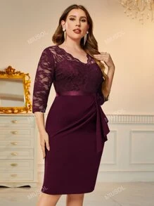 MIUSOL Plus V Neck Lace Bodice Bodycon Dress Elegancka koktajlowa półformalna sukienka na bal weselny, na urodziny, ukończenie szkoły, kolację, powrót do domu