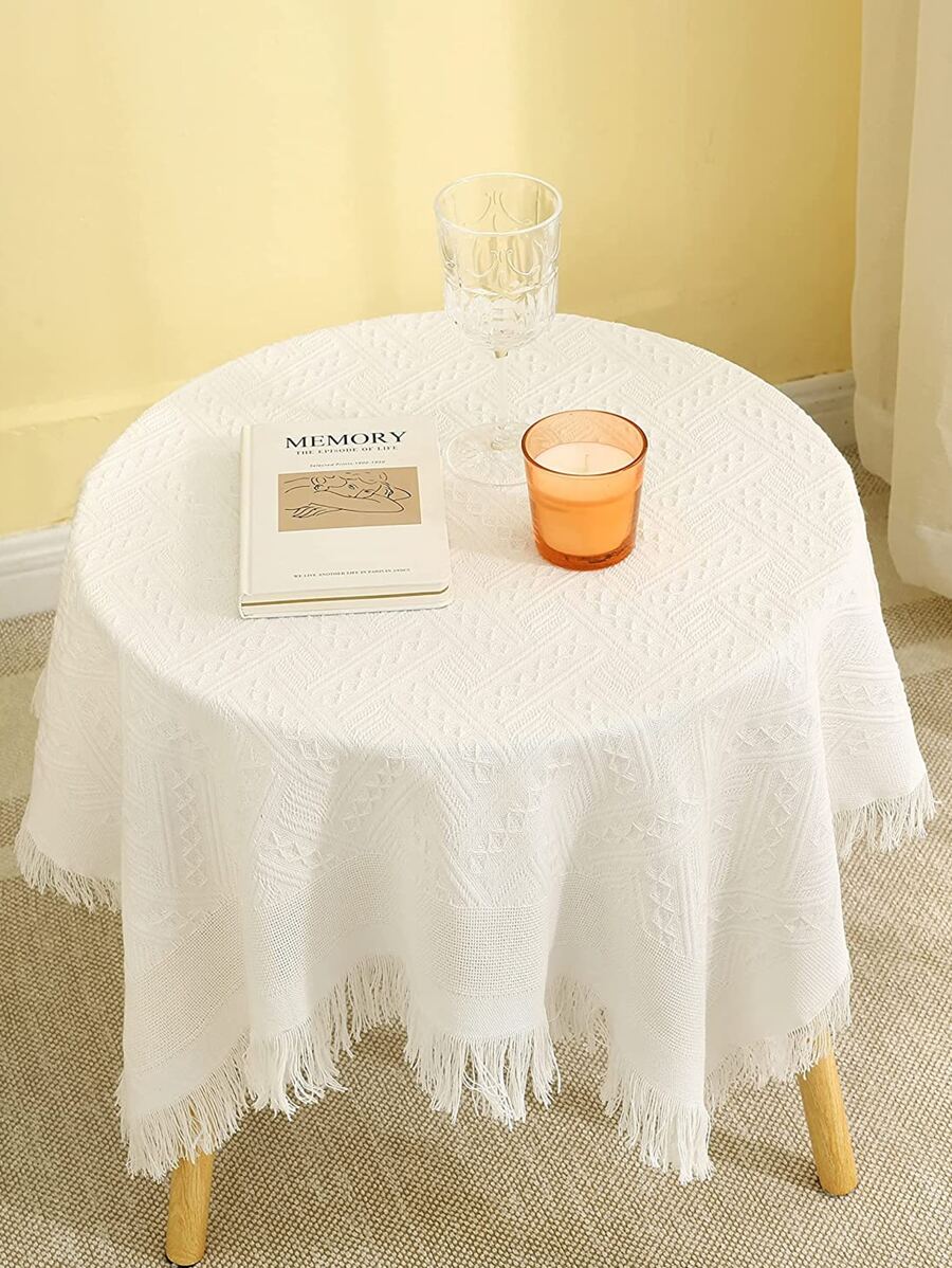 1入組素色流蘇裝飾北歐風格簡約多功能照片背景適用於家庭 - 白色 - 查看 1