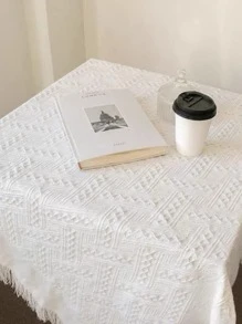 1入組素色流蘇裝飾北歐風格簡約多功能照片背景適用於家庭 - 白色 - 查看 2