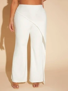 SHEIN SXY Plus Draped Side Flare Leg Trousers - White - View 3