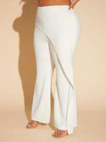 SHEIN SXY Plus Draped Side Flare Leg Trousers - White - View 1
