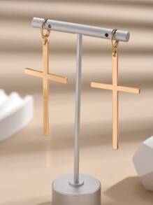 Cross Drop Earrings - Yellow Gold - View 3