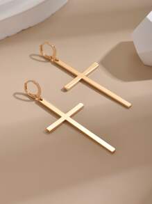 Cross Drop Earrings - Yellow Gold - View 4