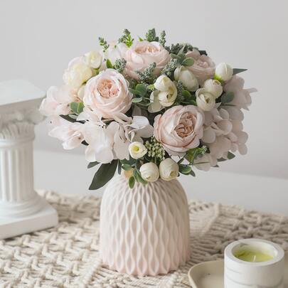 1 cái / 3 cái Hoa hồng nhân tạo Cẩm tú cầu Hoa mẫu đơn giả Hoa lụa Hoa hồng Bó hoa cho Đám cưới tại nhà Cô dâu Trang trí bó hoa, Ngày lễ tình nhân, Quà tặng