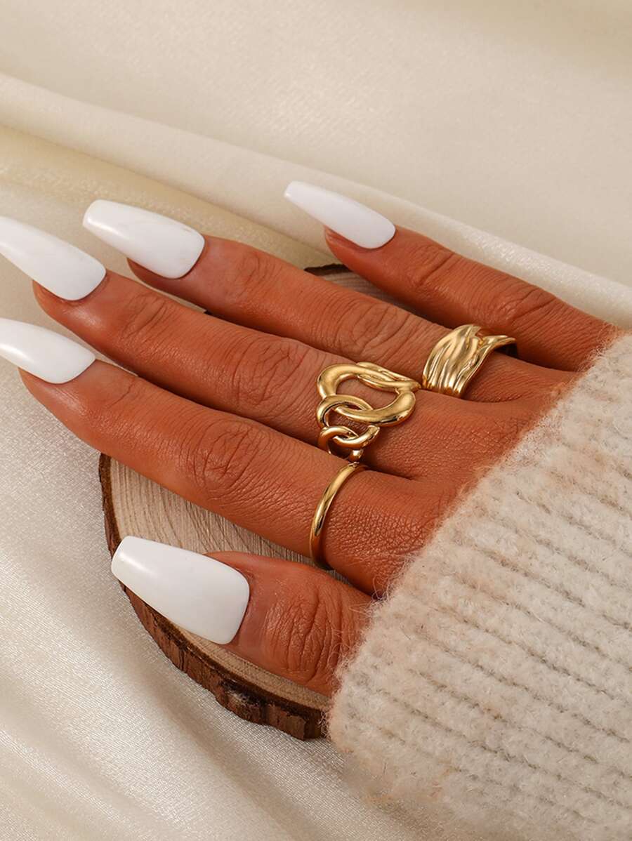 3入組/套鏤空戒指 - 金黃色 - 查看 1