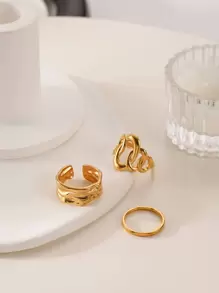 3入組/套鏤空戒指 - 金黃色 - 查看 3