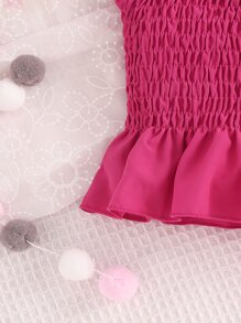 Baby Cold Shoulder Shirred Ruffle Hem Top & Skirt - Hot Pink - View 3