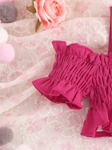 Baby Cold Shoulder Shirred Ruffle Hem Top & Skirt - Hot Pink - View 4